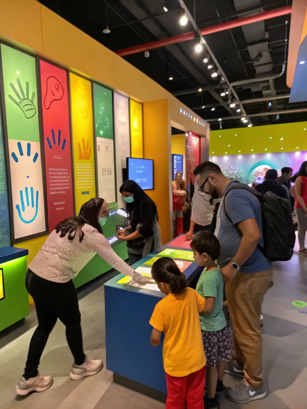A museum guide leading a group of local school students through an exhibit on Berry traditions, with students actively participating and asking questions, surrounded by regional artifacts.